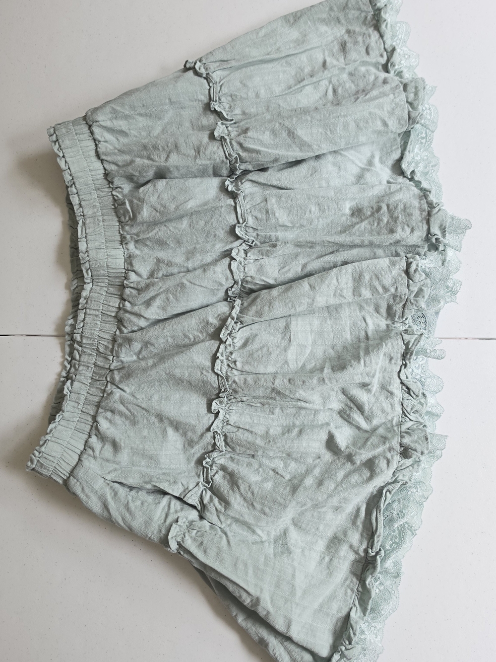 Light Sage Ruffle Lounge Shorts - Women's